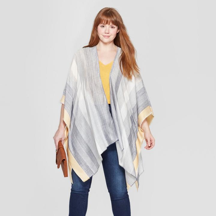 Women's Striped Woven Plus Size Kimono Jacket Ruana - Universal Thread Navy (blue)