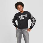Mighty Fine Women's Long Sleeve Tokyo Rose Cropped Graphic T-shirt (juniors') Black