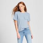 Women's Short Sleeve Ruffled Patch Pocket Shirt - Alison Andrews Blue