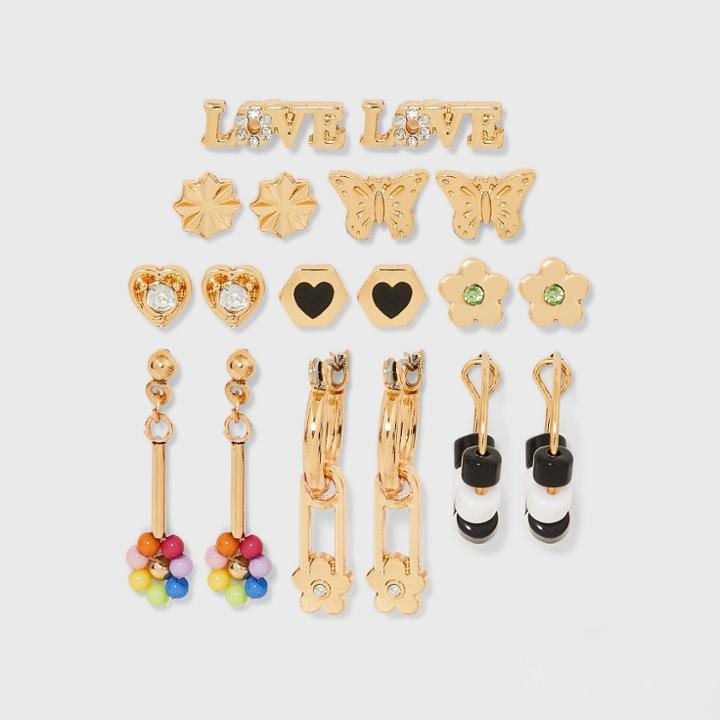 Girls' 9pk Floral & Love Earrings - Art Class , Nickel