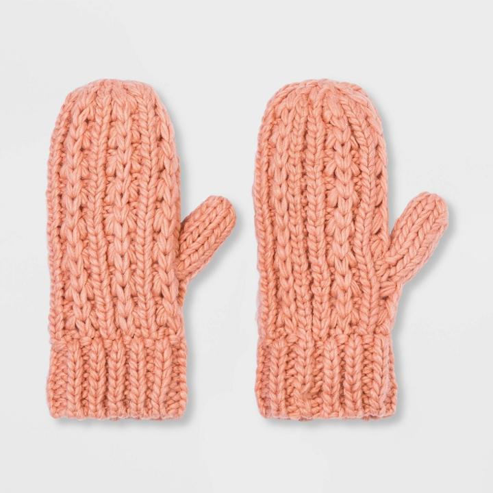 Women's Hand Knit Lined Mittens - Universal Thread Pink