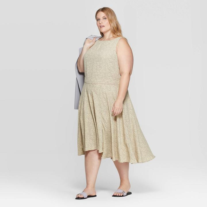 Women's Plus Size Boat Neck Bias Skirt Dress - Prologue