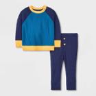 Baby Boys' Colorblock Cozy Waffle Top & Bottom Set - Cat & Jack Navy Blue Newborn
