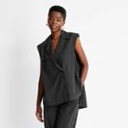 Women's Sleeveless Nylon Button-down Shirt - Future Collective With Kahlana Barfield Brown Black Xxs
