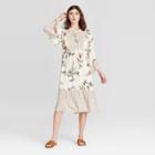 Women's Floral Print Kimono 3/4 Sleeve Dress - Knox Rose Cream Xs, Women's, Beige