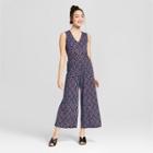 Women's Floral Print Sleeveless V-neck Smocked Waist Jumpsuit - Xhilaration Navy