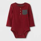 Baby Boys' Henley Long Sleeve Bodysuit With Pocket - Cat & Jack Maroon Newborn, Red