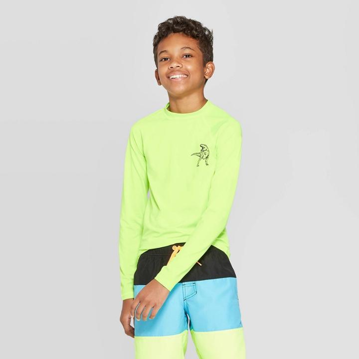 Boys' Dino Print Long Sleeve Rash Guard - Cat & Jack Green S, Boy's,