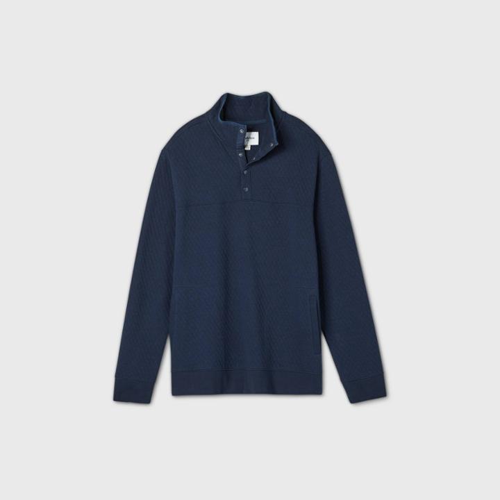 Men's Tall Standard Fit 1/4 Snap Fleece Sweatshirt - Goodfellow & Co Blue