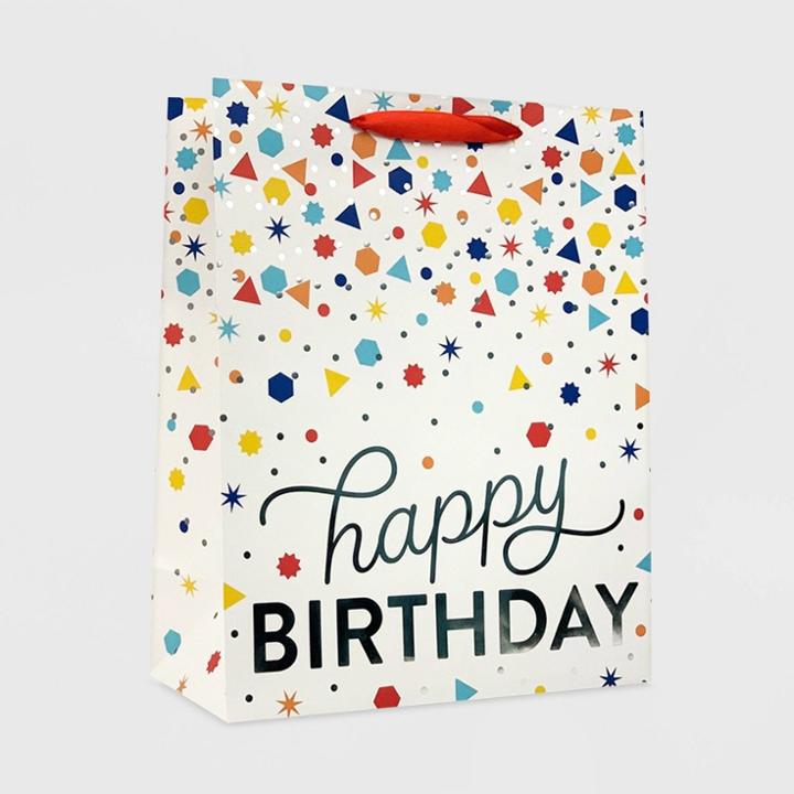 Spritz Large Happy Birthday Confetti Cub Gift Bag White -