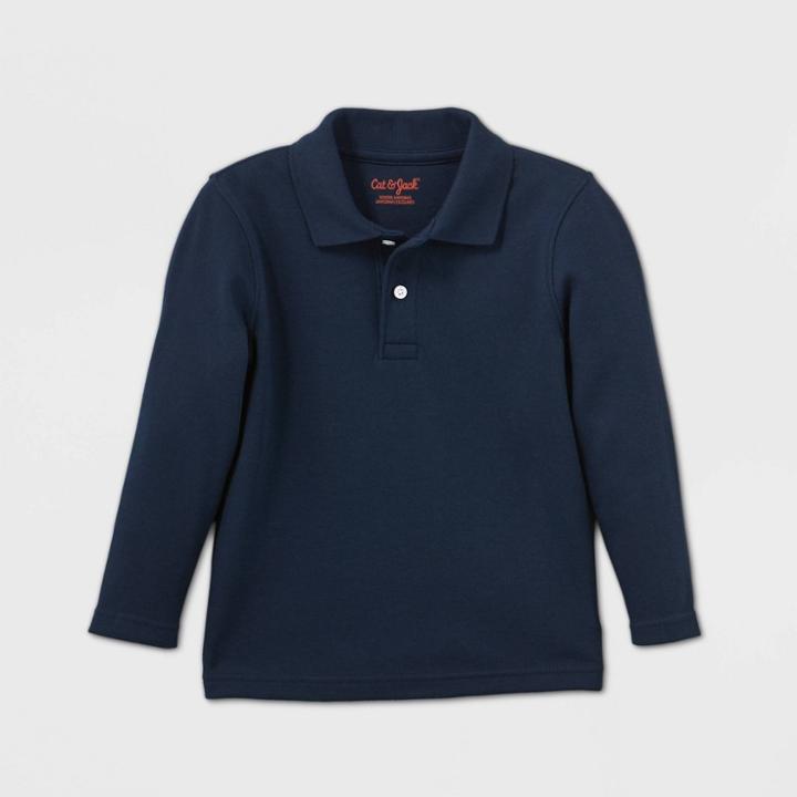 Toddler Boys' Long Sleeve Interlock Uniform Polo Shirt - Cat & Jack Navy