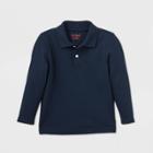 Toddler Boys' Long Sleeve Interlock Uniform Polo Shirt - Cat & Jack Navy