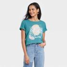 Women's Mtv Floral Print Short Sleeve Graphic T-shirt - Teal
