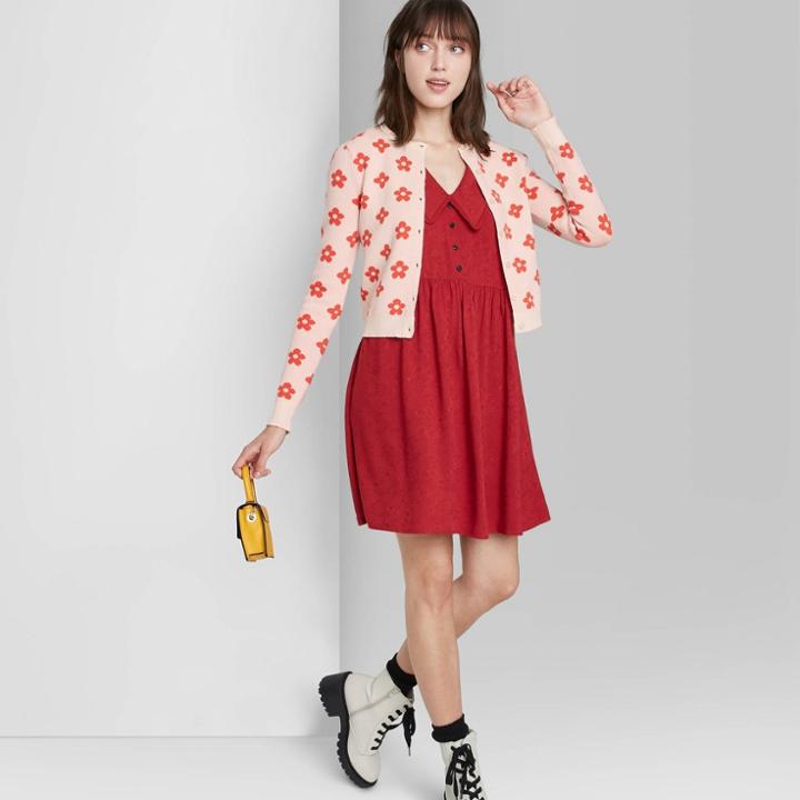 Women's Button-front Cropped Cardigan - Wild Fable Linen Floral
