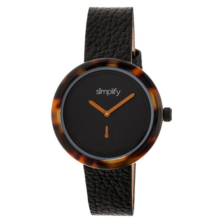 Simplify The 3700 Men's Leather-band Watch - Black/silver