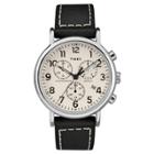 Timex Weekender Chronograph Watch With Leather Strap - Silver/black Tw2r42800jt, Adult Unisex