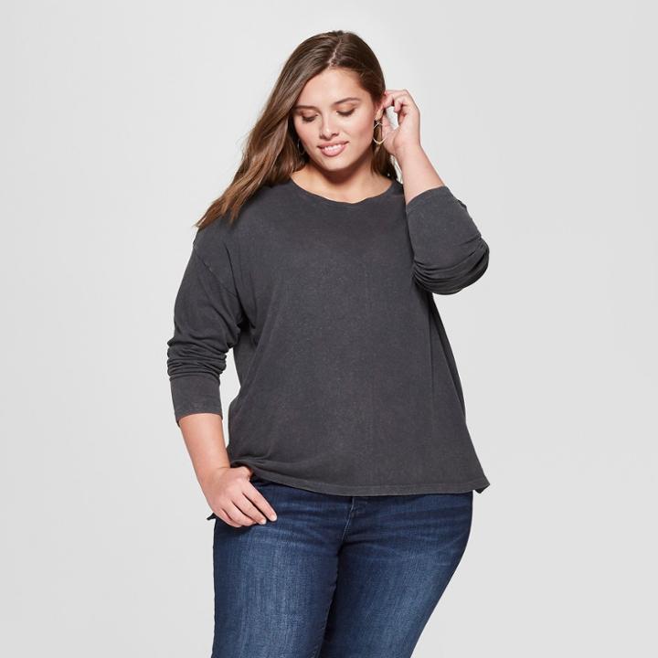 Women's Plus Size Long Sleeve T-shirt - Universal Thread Gray X
