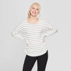 Women's Striped Long Sleeve Cozy Knit Top - A New Day Cream/gray