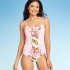 Women's Pieced Stripe Classic Coverage One Piece Swimsuit - Kona Sol Floral Xs, Women's,