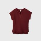 Women's Short Sleeve V-neck Wide Rib Top - A New Day Burgundy Xs, Women's, Red