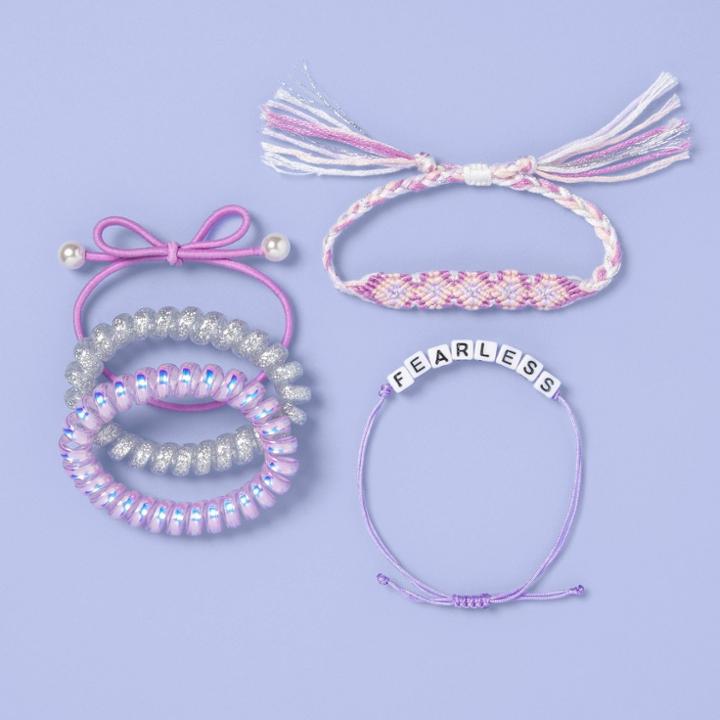 Girls' 5pk 'fearless' Bracelet Set - More Than Magic , Pink/purple