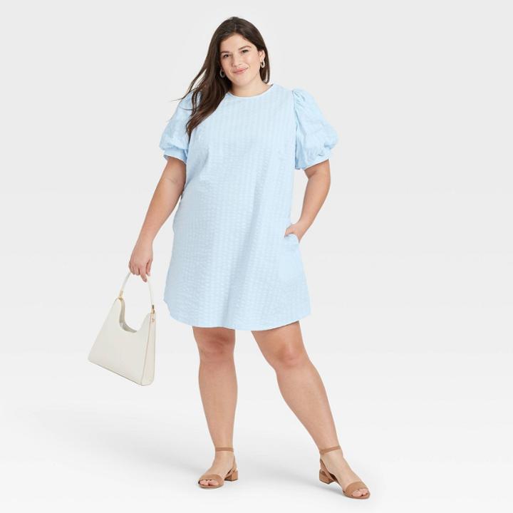Women's Plus Size Puff Short Sleeve Dress - A New Day