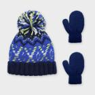 Toddler Boys' Fair Isle Cuffed Beanie And Magic Mittens Set - Cat & Jack Blue