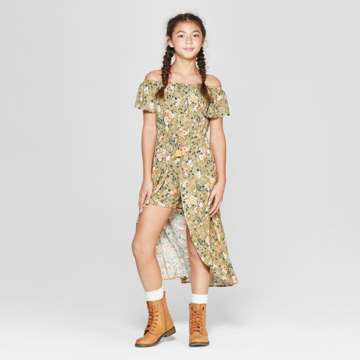 Girls' Off The Shoulder Walk-thru Maxi Dress - Art Class Olive