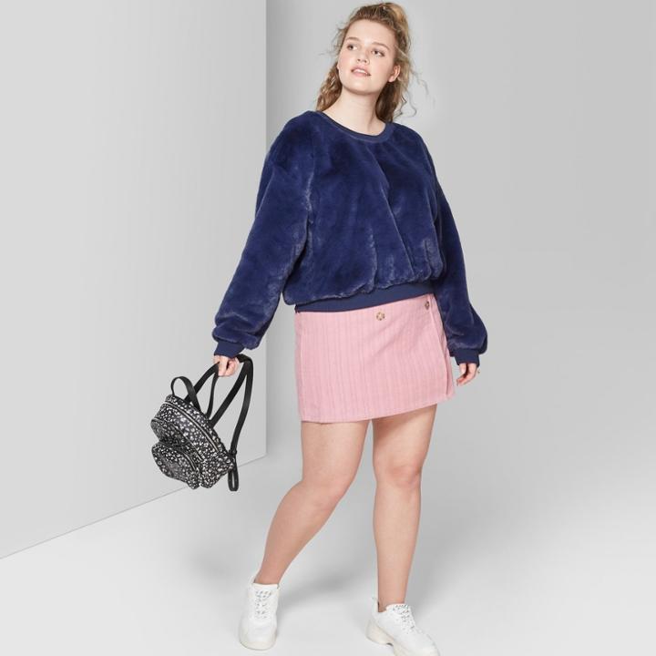 Women's Plus Size Faux Fur Pullover - Wild Fable Navy