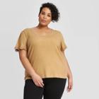 Women's Plus Size Short Sleeve Scoop Neck Lace Rib T-shirt - Ava & Viv Olive X, Women's, Green