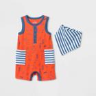 Baby Girls' Striped Henley Romper With Bib - Cat & Jack Blue Newborn, Boy's, Orange