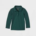 Toddler Girls' Long Sleeve Interlock Uniform Polo Shirt - Cat & Jack Dark Green