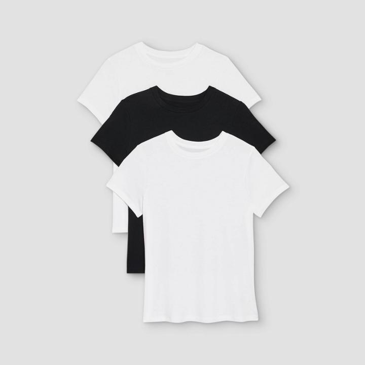 Women's Short Sleeve Slim Fit 3pk Bundle T-shirt - A New Day White/white/black
