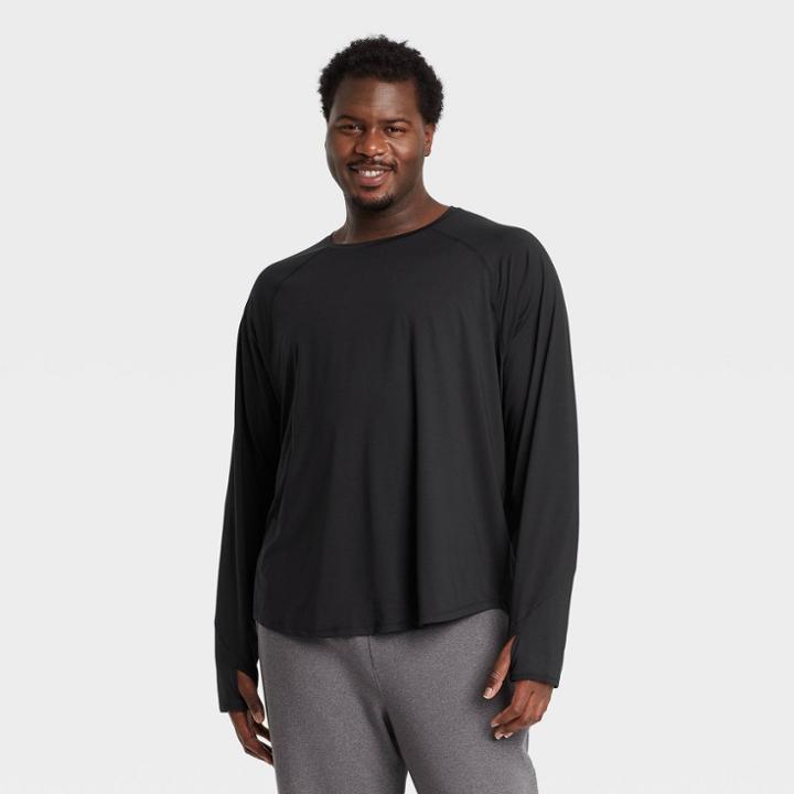 Men's Big & Tall Long Sleeve Upf 50+ T-shirt - All In Motion Black Xxxl