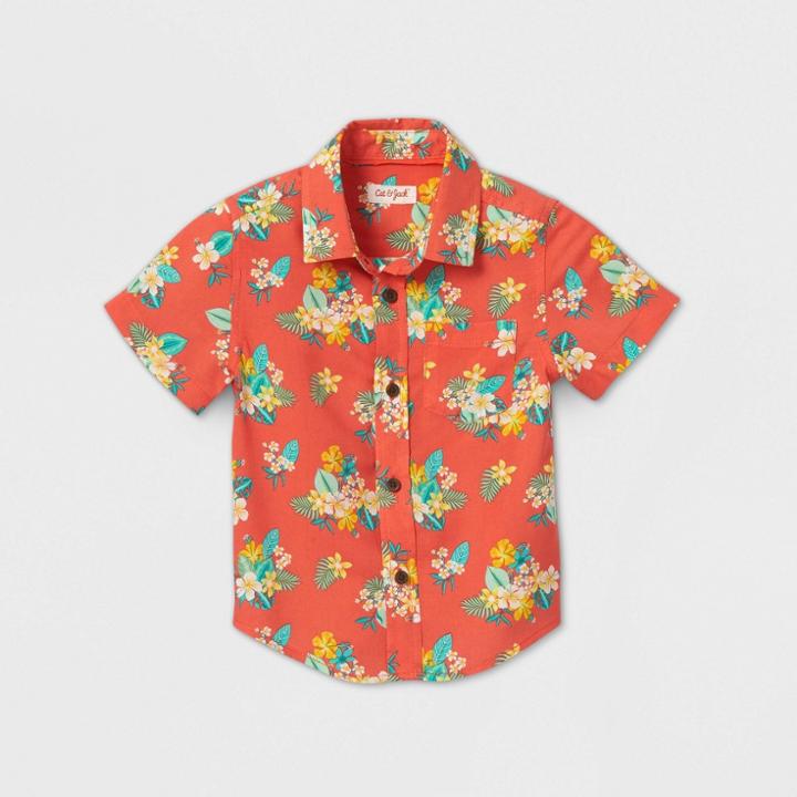 Petitetoddler Boys' Short Sleeve Floral Button-down Shirt - Cat & Jack Orange