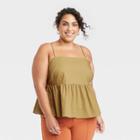Women's Plus Size Peplum Tank Top - A New Day Olive Green