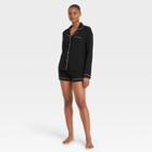 Women's Beautifully Soft Long Sleeve Notch Collar Top And Shorts Pajama Set - Stars Above Black