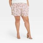 Women's Plus Size Floral Print Smocked Waist Shorts - Knox Rose Beige