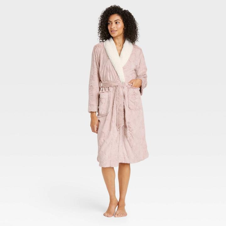 Women's Cozy Faux Fur Robe - Stars Above Pink