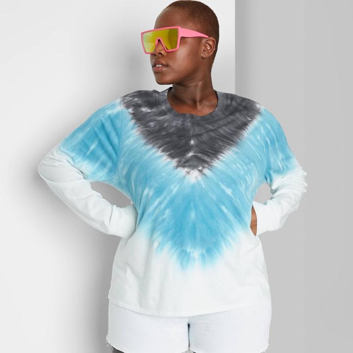 Women's Plus Size Tie-dye Long Sleeve T-shirt - Wild Fable Blue 1x, Women's,