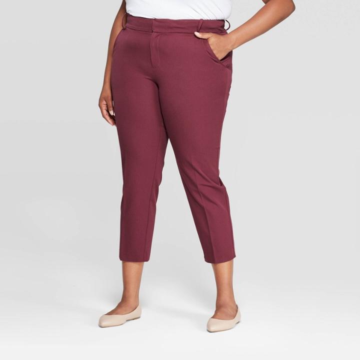Women's Plus Size Ankle Pants With Comfort Waistband - Ava & Viv Burgundy (red)