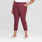 Women's Plus Size Ankle Pants With Comfort Waistband - Ava & Viv Burgundy (red)