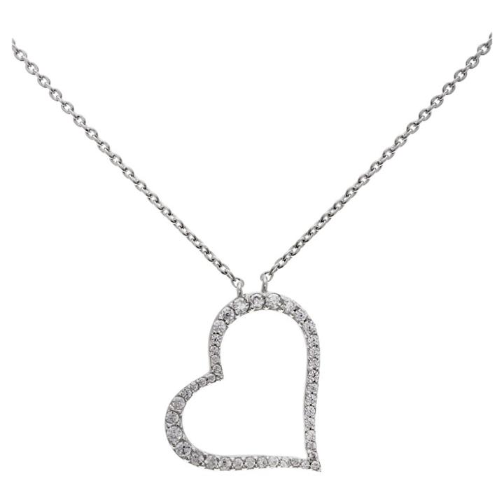 Distributed By Target Women's Heart Necklace With Clear Cubic Zirconia In Sterling Silver - Clear/gray