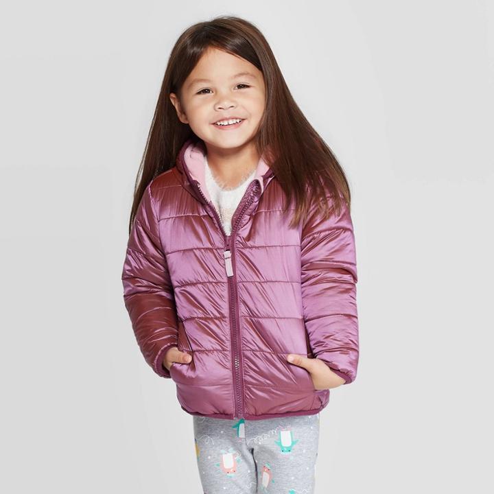 Toddler Girls' Long Sleeve Lightweight Puffer Jacket - Cat & Jack Pink 5t, Toddler Girl's