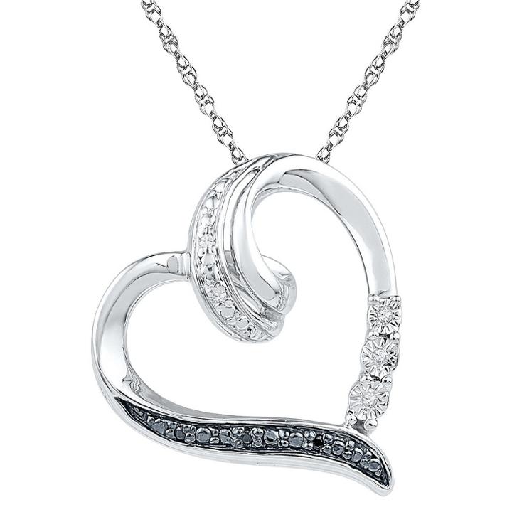Distributed By Target Women's Sterling Silver Diamond Accent Prong And Miracle Set Heart Pendant - Black (ij-i2-i3)