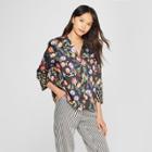 Women's Floral Print Long Sleeve Pajama Shirt Jacket - Who What Wear Black Xs, Black Floral