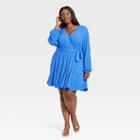 Women's Plus Size Balloon Long Sleeve Woven Dress - Ava & Viv Blue