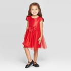 Toddler Girls' Bow And Glitter Mesh Dress - Cat & Jack Red 12m, Toddler Girl's