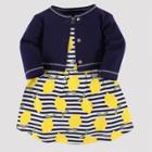 Touched By Nature Baby Girls' Lemons Organic Cotton Dress & Cardigan - Yellow/blue 3-6m, Girl's, Lemons - Yellow/blue