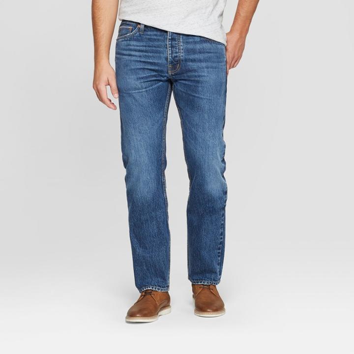 Men's Slim Straight Fit Selvedge Denim - Goodfellow & Co Medium Wash 33x30,